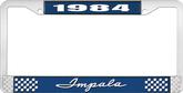 1984 Impala Style #1 Blue and Chrome License Plate Frame with White Lettering