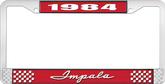 1984 Impala Style #1 Red and Chrome License Plate Frame with White Lettering