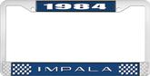 1984 Impala Style #2 Blue and Chrome License Plate Frame with White Lettering