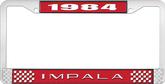 1984 Impala Style #2 Red and Chrome License Plate Frame with White Lettering