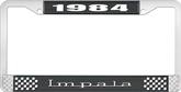 1984 Impala Style #3 Black and Chrome License Plate Frame with White Lettering