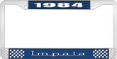 1984 Impala Style #3 Blue and Chrome License Plate Frame with White Lettering