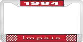 1984 Impala Style #3 Red and Chrome License Plate Frame with White Lettering