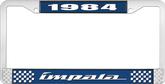 1984 Impala Style #4 Blue and Chrome License Plate Frame with White Lettering