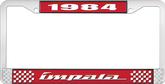 1984 Impala Style #4 Red and Chrome License Plate Frame with White Lettering