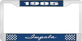 1985 Impala Style #1 Blue and Chrome License Plate Frame with White Lettering