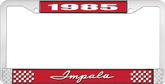 1985 Impala Style #1 Red and Chrome License Plate Frame with White Lettering