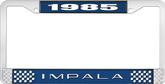 1985 Impala Style #2 Blue and Chrome License Plate Frame with White Lettering