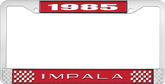 1985 Impala Style #2 Red and Chrome License Plate Frame with White Lettering
