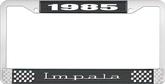 1985 Impala Style #3 Black and Chrome License Plate Frame with White Lettering