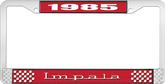 1985 Impala Style #3 Red and Chrome License Plate Frame with White Lettering