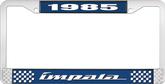 1985 Impala Style #4 Blue and Chrome License Plate Frame with White Lettering