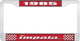 1985 Impala Style #4 Red and Chrome License Plate Frame with White Lettering