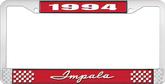 1994 Impala Style #1 Red and Chrome License Plate Frame with White Lettering