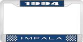 1994 Impala Style #2 Blue and Chrome License Plate Frame with White Lettering