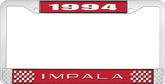 1994 Impala Style #2 Red and Chrome License Plate Frame with White Lettering