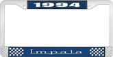 1994 Impala Style #3 Blue and Chrome License Plate Frame with White Lettering