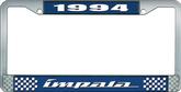 1994 Impala Style # Blue and Chrome License Plate Frame with White Lettering