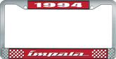 1994 Impala Style #4 Red and Chrome License Plate Frame with White Lettering