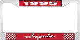 1995 Impala Style #1 Red and Chrome License Plate Frame with White Lettering