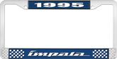 1995 Impala Style #4 Blue and Chrome License Plate Frame with White Lettering