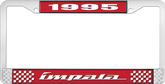 1995 Impala Style #4 Red and Chrome License Plate Frame with White Lettering