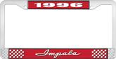 1996 Impala Style #1 Red and Chrome License Plate Frame with White Lettering