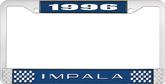 1996 Impala Style #2 Blue and Chrome License Plate Frame with White Lettering