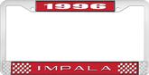 1996 Impala Style #2 Red and Chrome License Plate Frame with White Lettering