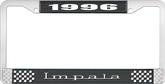 1996 Impala Style #3 Black and Chrome License Plate Frame with White Lettering