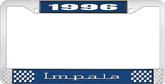 1996 Impala Style #3 Blue and Chrome License Plate Frame with White Lettering
