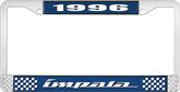 1996 Impala Style #4 Blue and Chrome License Plate Frame with White Lettering