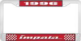 1996 Impala Style #4 Red and Chrome License Plate Frame with White Lettering