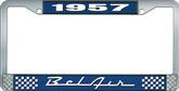 1957 Bel Air Blue and Chrome License Plate Frame with White Lettering