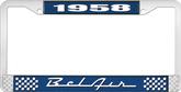 1958 Bel Air Blue and Chrome License Plate Frame with White Lettering