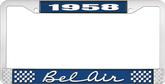 1958 Bel Air Blue and Chrome License Plate Frame with White Lettering