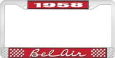 1958 Bel Air Red and Chrome License Plate Frame with White Lettering