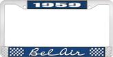 1959 Bel Air Blue and Chrome License Plate Frame with White Lettering 