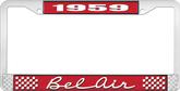 1959 Bel Air Red and Chrome License Plate Frame with White Lettering