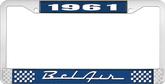 1961 Bel Air Blue and Chrome License Plate Frame with White Lettering