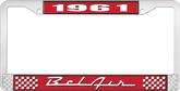 1961 Bel Air Red and Chrome License Plate Frame with White Lettering