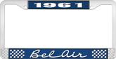 1961 Bel Air Blue and Chrome License Plate Frame with White Lettering
