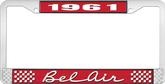 1961 Bel Air Red and Chrome License Plate Frame with White Lettering