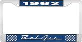1962 Bel Air Blue and Chrome License Plate Frame with White Lettering