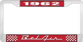 1962 Bel Air Red and Chrome License Plate Frame with White Lettering