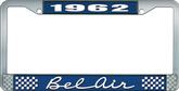 1962 Bel Air Blue and Chrome License Plate Frame with White Lettering 