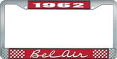 1962 Bel Air Red And Chrome License Plate Frame With White Lettering
