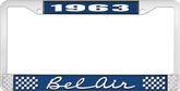 1963 Bel Air Blue and Chrome License Plate Frame with White Lettering 