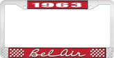 1963 Bel Air Red and Chrome License Plate Frame with White Lettering 