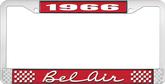 1966 Bel Air Red and Chrome License Plate Frame with White Lettering